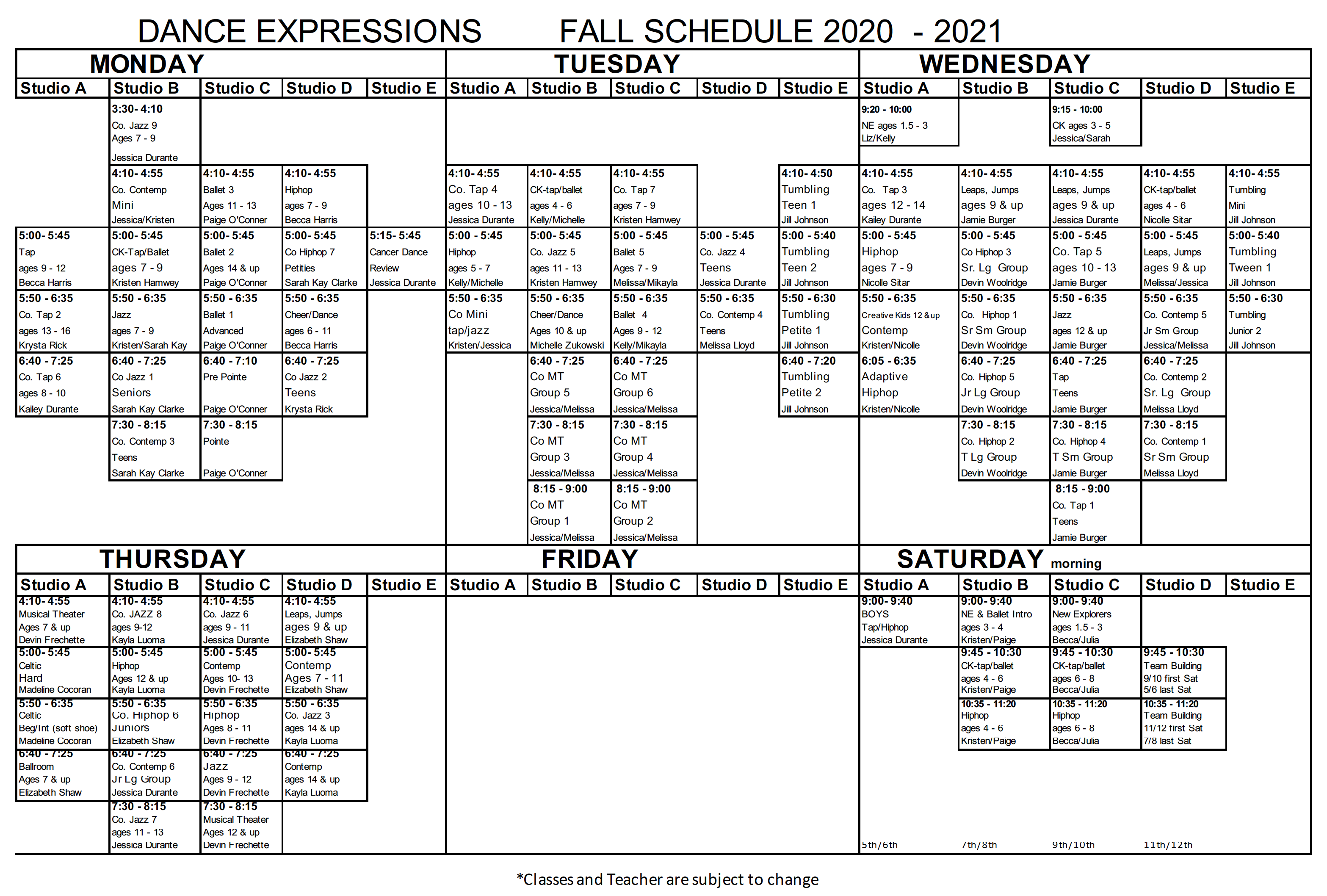 Schedule – Dance Expressions